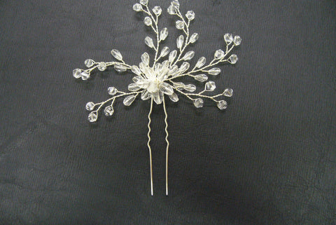 Hair pin, crystal, silver - in stock