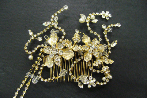 Hair comb, crystal, pearls - in stock