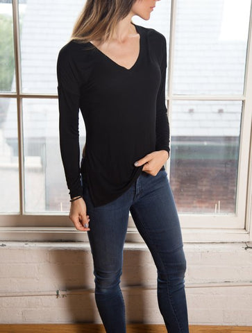 Staying Simple Black V-Neck Long Sleeve Top